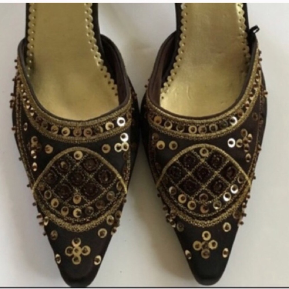 ELLE GIRL Brown Beaded Sequined  Pumps